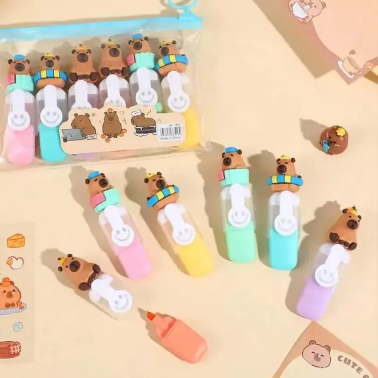 BOLSITA CON 6 MINI MARCATEXTOS DISEÑO CAPYBARA 1