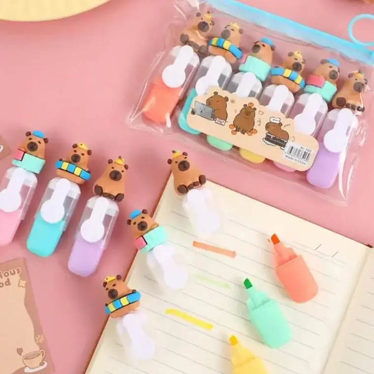 BOLSITA CON 6 MINI MARCATEXTOS DISEÑO CAPYBARA 3