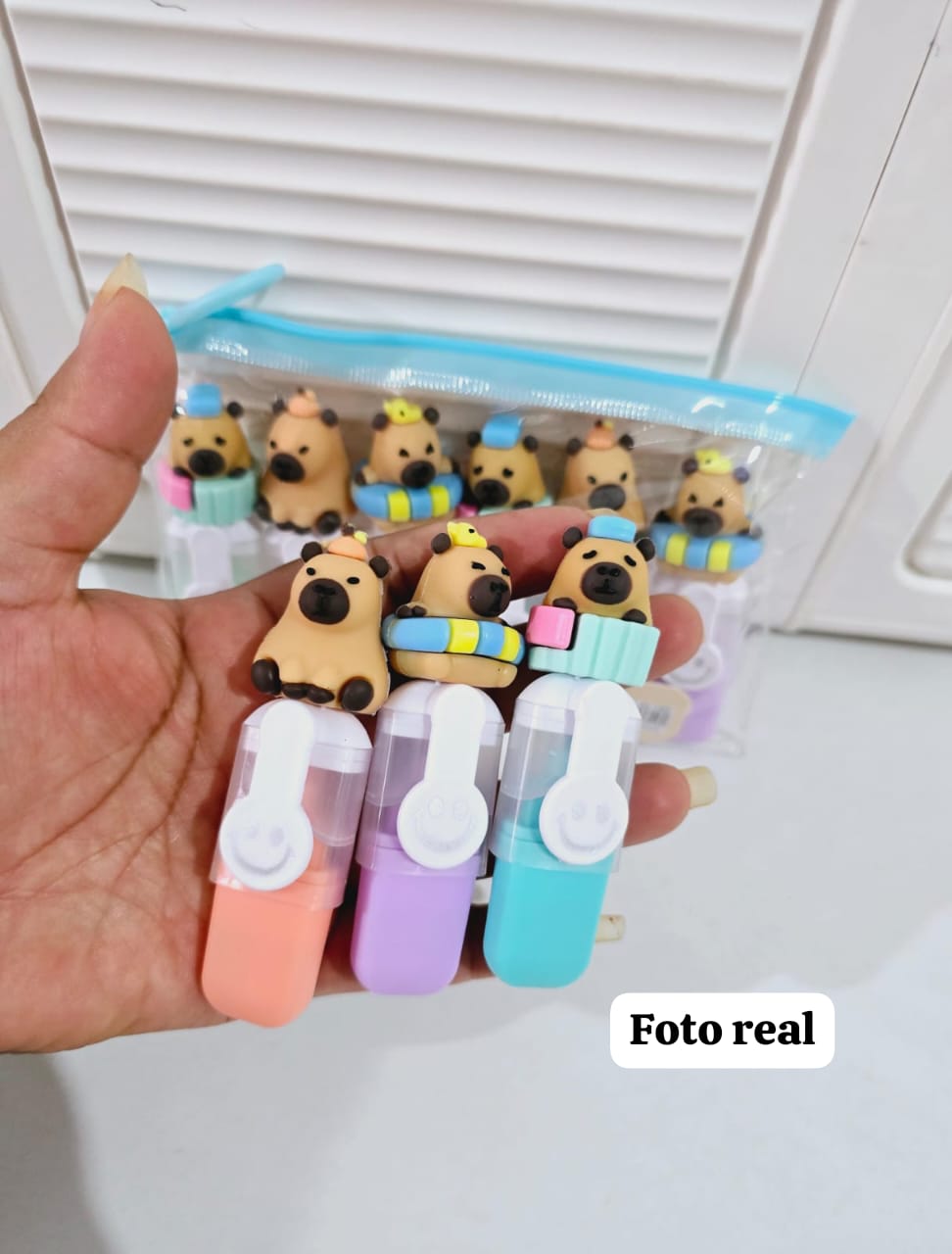 BOLSITA CON 6 MINI MARCATEXTOS DISEÑO CAPYBARA