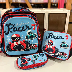 COMBO DE 3PZ MOCHILA PRIMARIA CON LUZ LED PARA NIÑOS. ADAPTABLE A CARRITO MOD# 16-05
