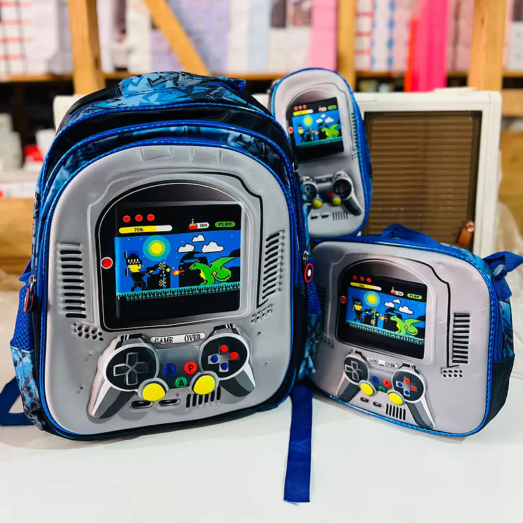 COMBO DE 3PZ MOCHILA PRIMARIA CON LUZ LED PARA NIÑOS. ADAPTABLE A CARRITO MOD# 16-05 3