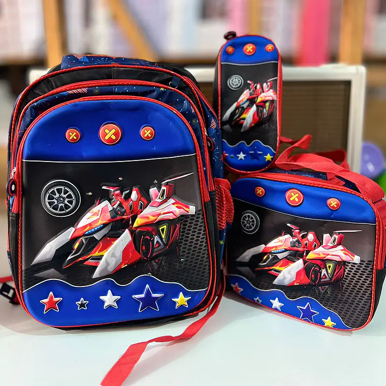 COMBO DE 3PZ MOCHILA PRIMARIA CON LUZ LED PARA NIÑOS. ADAPTABLE A CARRITO MOD# 16-05 5