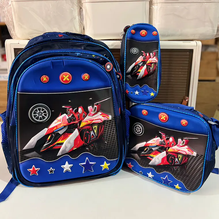 COMBO DE 3PZ MOCHILA PRIMARIA CON LUZ LED PARA NIÑOS. ADAPTABLE A CARRITO MOD# 16-05 6