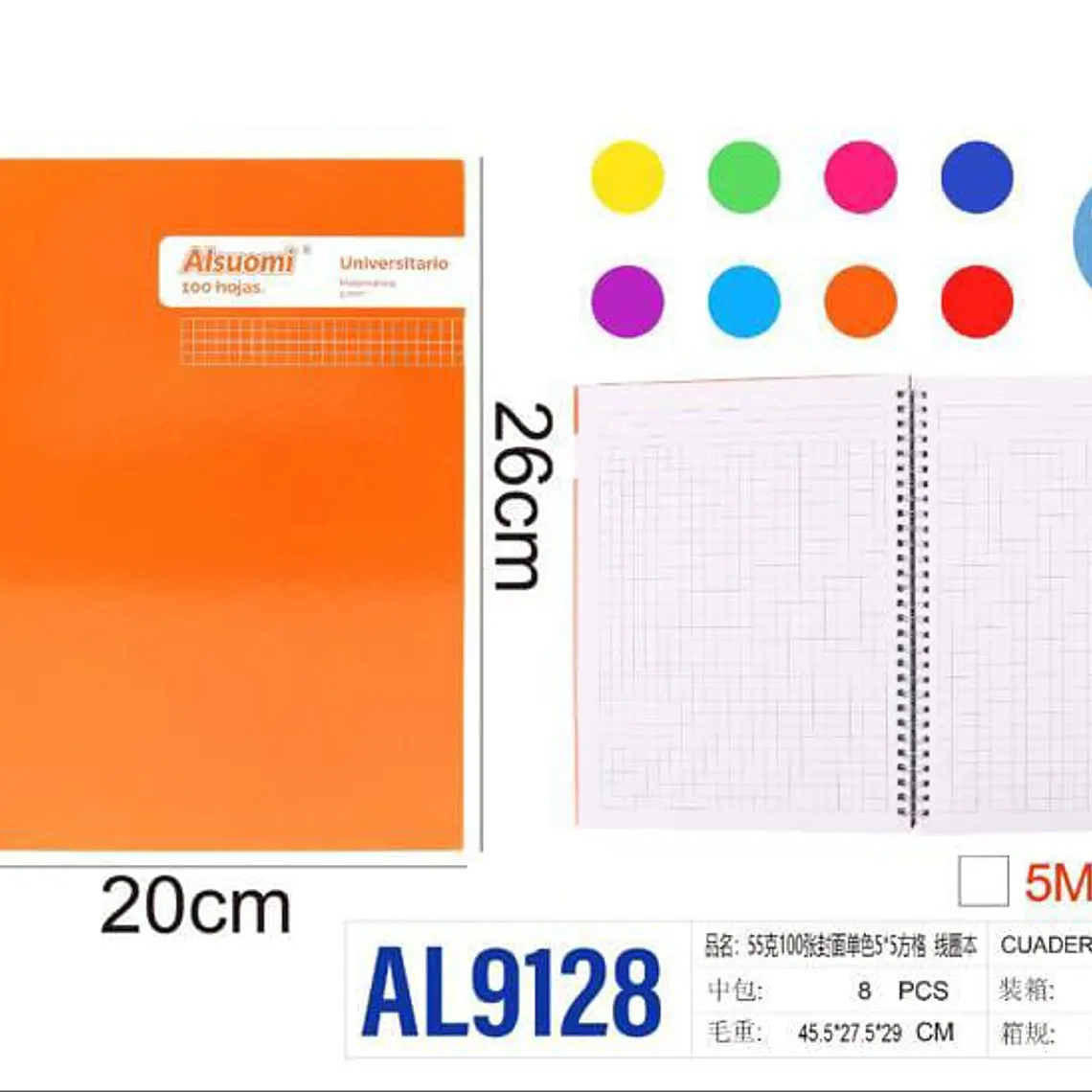 (CUADRO CHICO)LIBRETA PROFESIONAL PASTA DURA CON 100 HOJAS COLORES LISOS MOD# AL9128 1