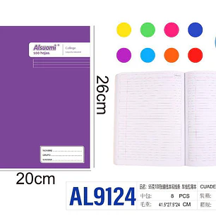 (DOBLE RAYA)LIBRETA COCIDA PROFESIONAL PASTA MEDIA DURA CON 100 HOJAS COLORES LISOS MOD# AL9124