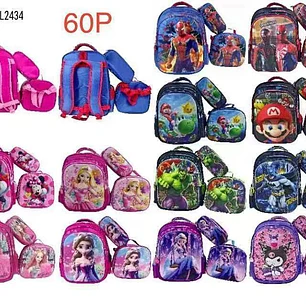 COMBO MOCHILA+LONCHERA+ LAPICERA PARA PRIMARIA/PERSONAJES MOD# HL2434