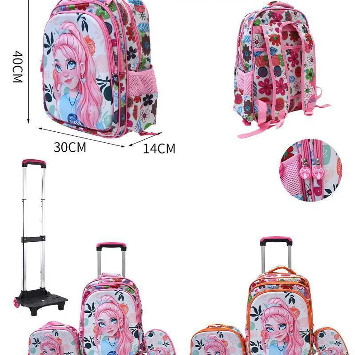 COMBO DE 3PZ MOCHILA +LONCHERA +LAPICERA CON CARRITO Y LUZ LED  PARA PRIMARIAMOD#BY-10, 11, 12 4