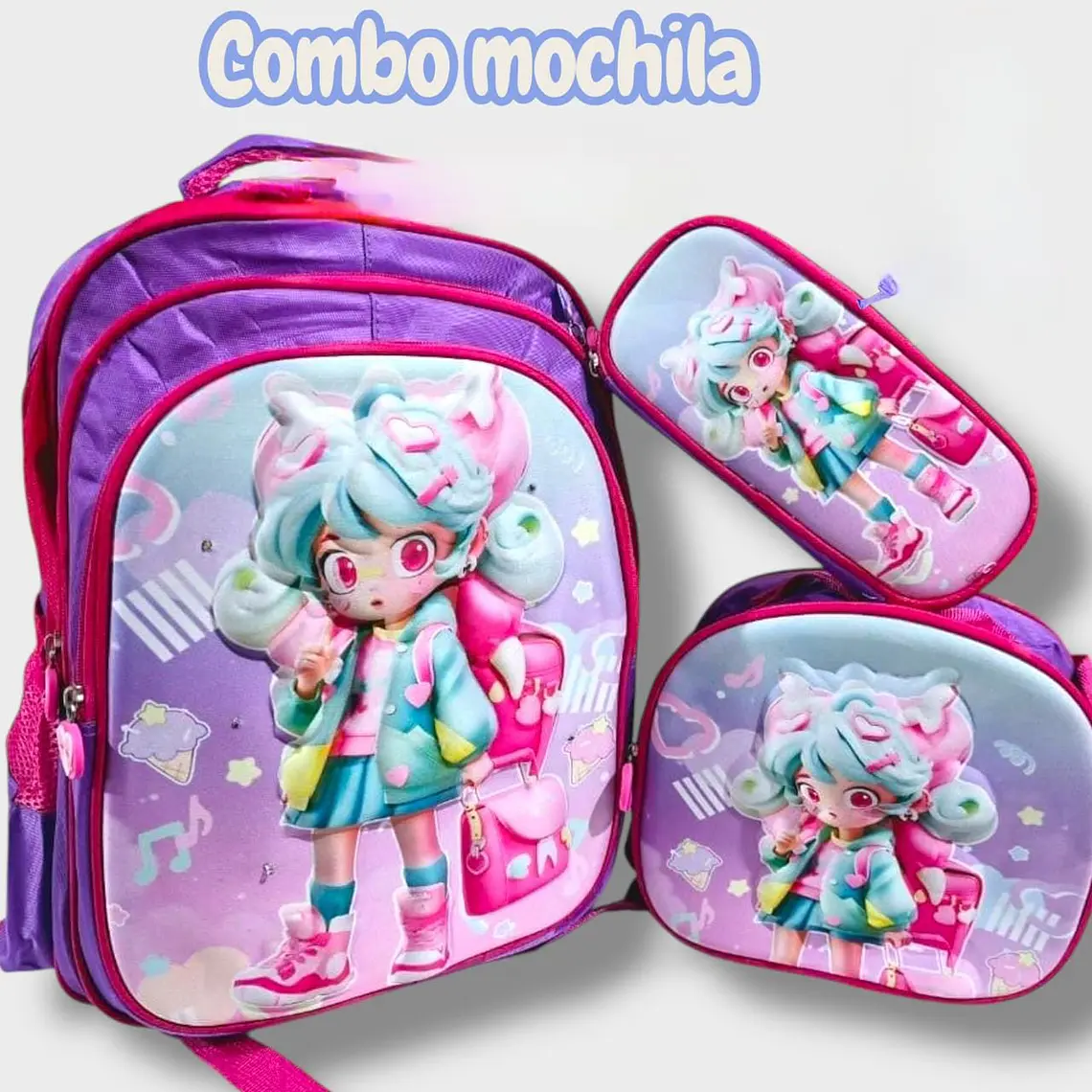COMBO 3PZ MOCHILA+LONCHERA+LAPICERA/SIN CARRITO MOD# BY-10,11,12 6