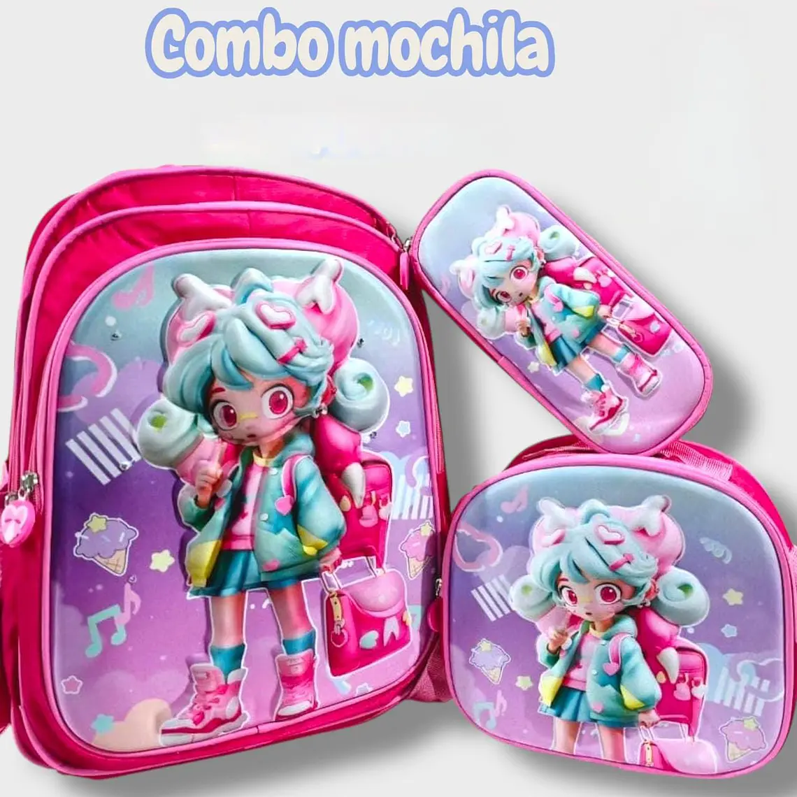 COMBO 3PZ MOCHILA+LONCHERA+LAPICERA/SIN CARRITO MOD# BY-10,11,12 9