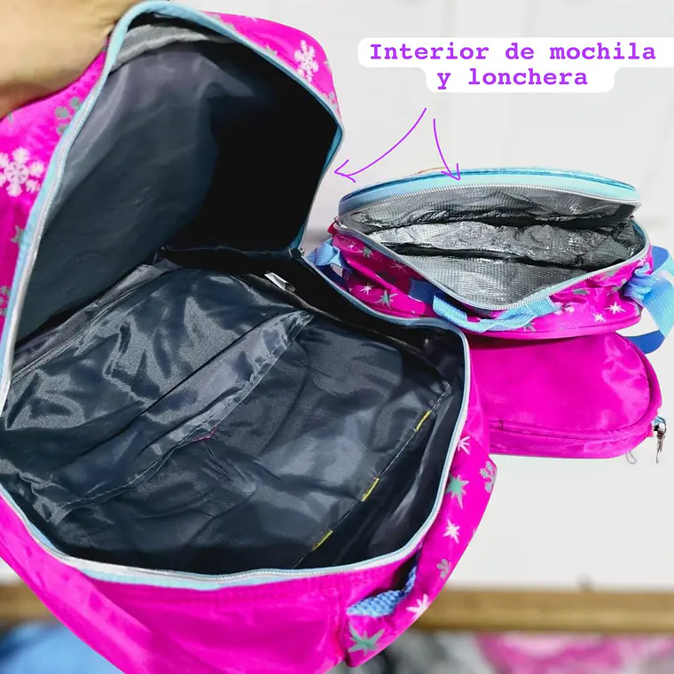 🩷COMBO DE 3PZ MOCHILA/LONCHERA/LAPICERA PARA PRIMARIA NIÑA DISEÑOS VARIOS  MOD#X- COPIAR 12
