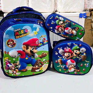 COMBO DE 3PZ MOCHILA PARA PRIMARIA DISEÑO MARIO BROSS CON LUZ LED MOD# HH1006-