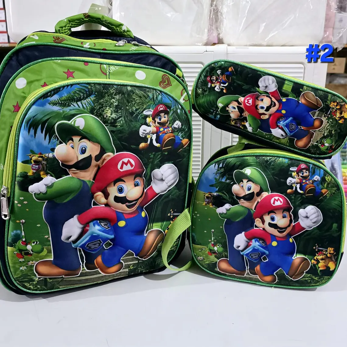 COMBO DE 3PZ MOCHILA PARA PRIMARIA DISEÑO MARIO BROSS CON LUZ LED MOD# HH1006- 7
