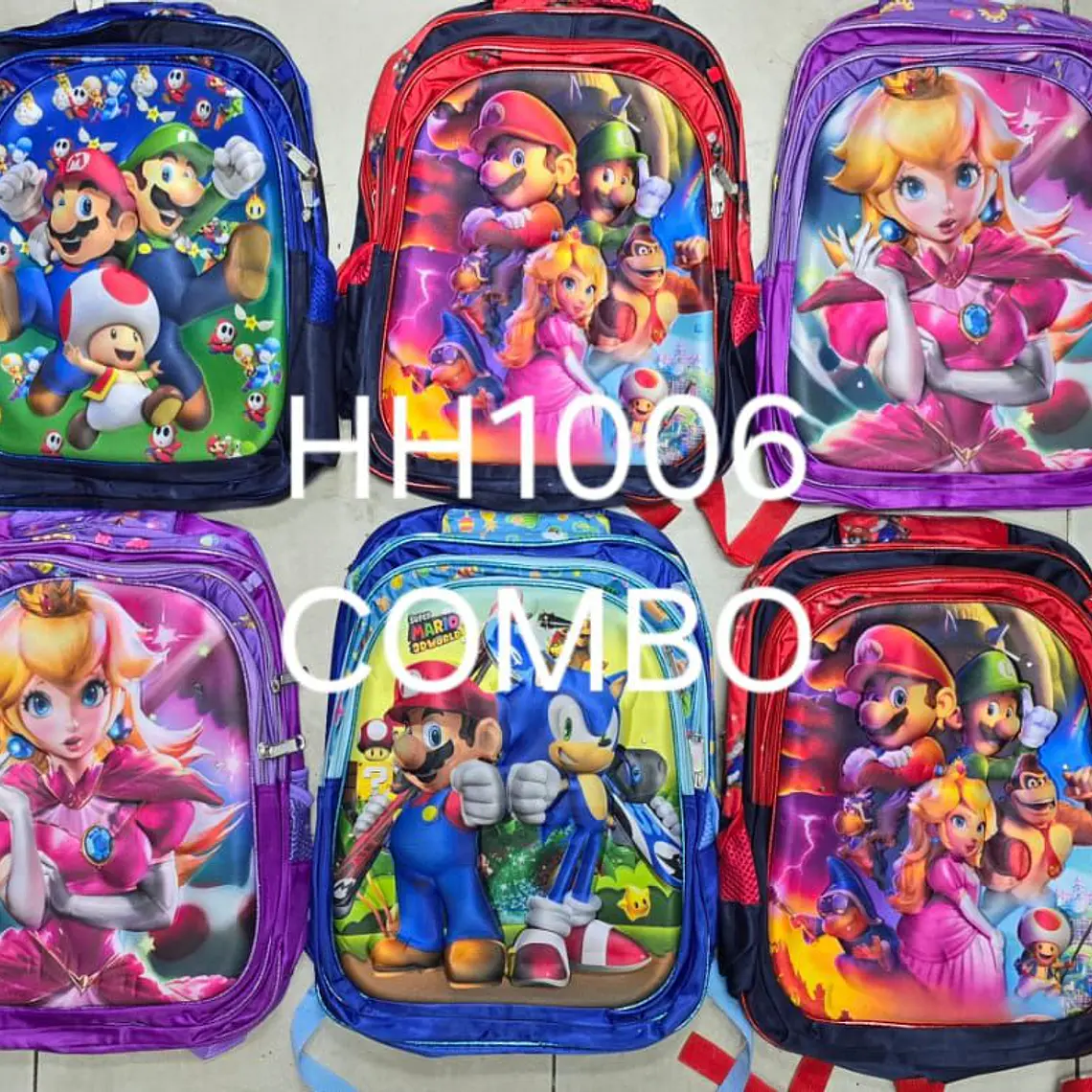 COMBO DE 3PZ MOCHILA PARA PRIMARIA DISEÑO MARIO BROSS CON LUZ LED MOD# HH1006- 8