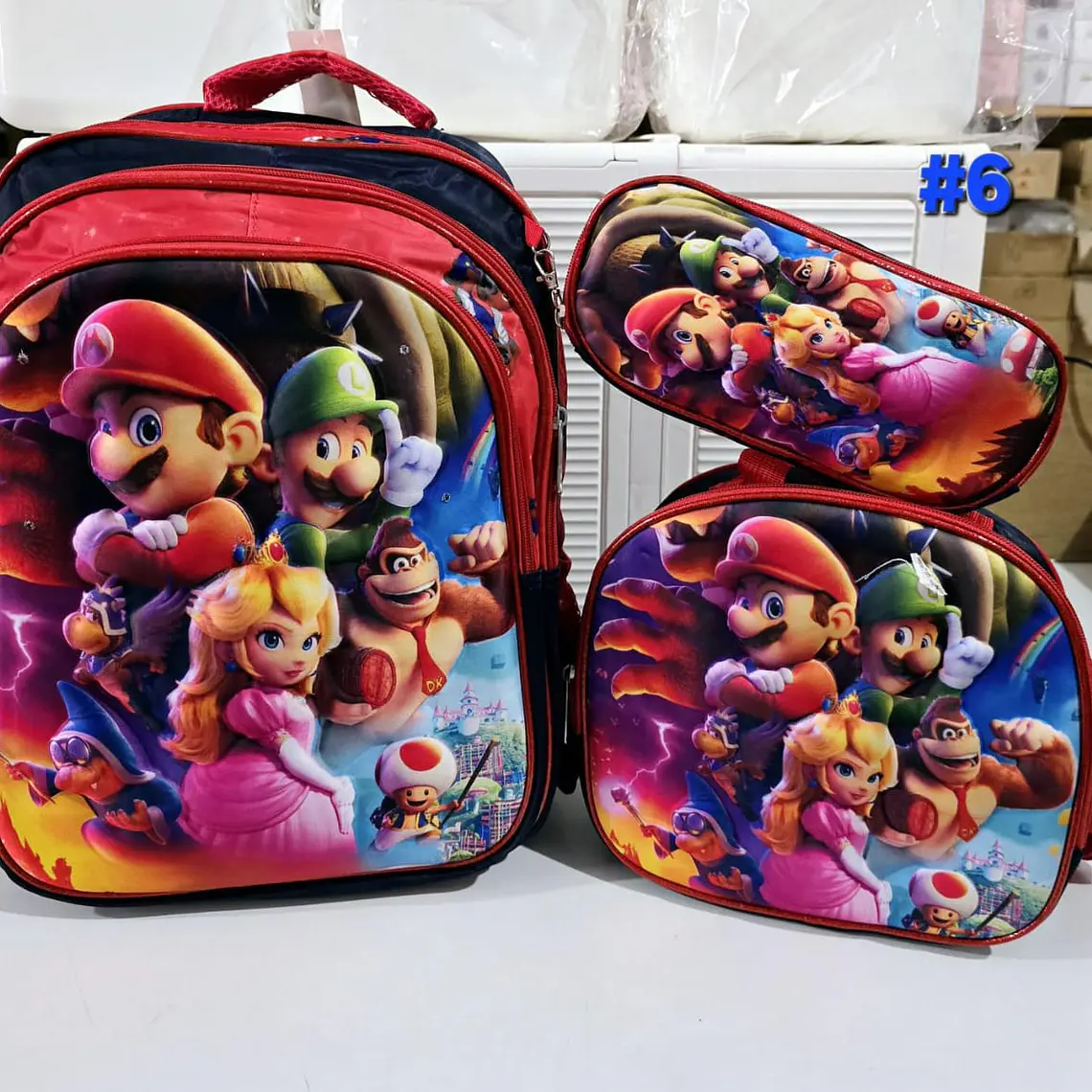 COMBO DE 3PZ MOCHILA PARA PRIMARIA DISEÑO MARIO BROSS CON LUZ LED MOD# HH1006- 10