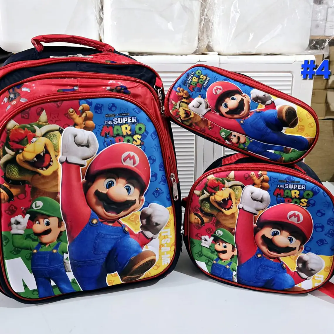 COMBO DE 3PZ MOCHILA PARA PRIMARIA DISEÑO MARIO BROSS CON LUZ LED MOD# HH1006- 12