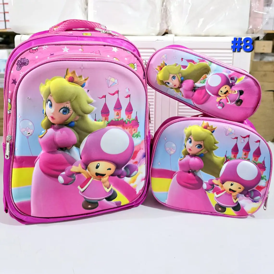 COMBO DE 3PZ MOCHILA PARA PRIMARIA DISEÑO MARIO BROSS CON LUZ LED MOD# HH1006- 9