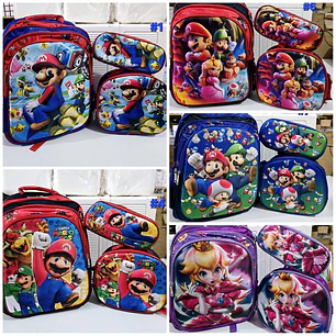 COMBO DE 3PZ MOCHILA PARA PRIMARIA DISEÑO MARIO BROSS CON LUZ LED MOD# HH1006-