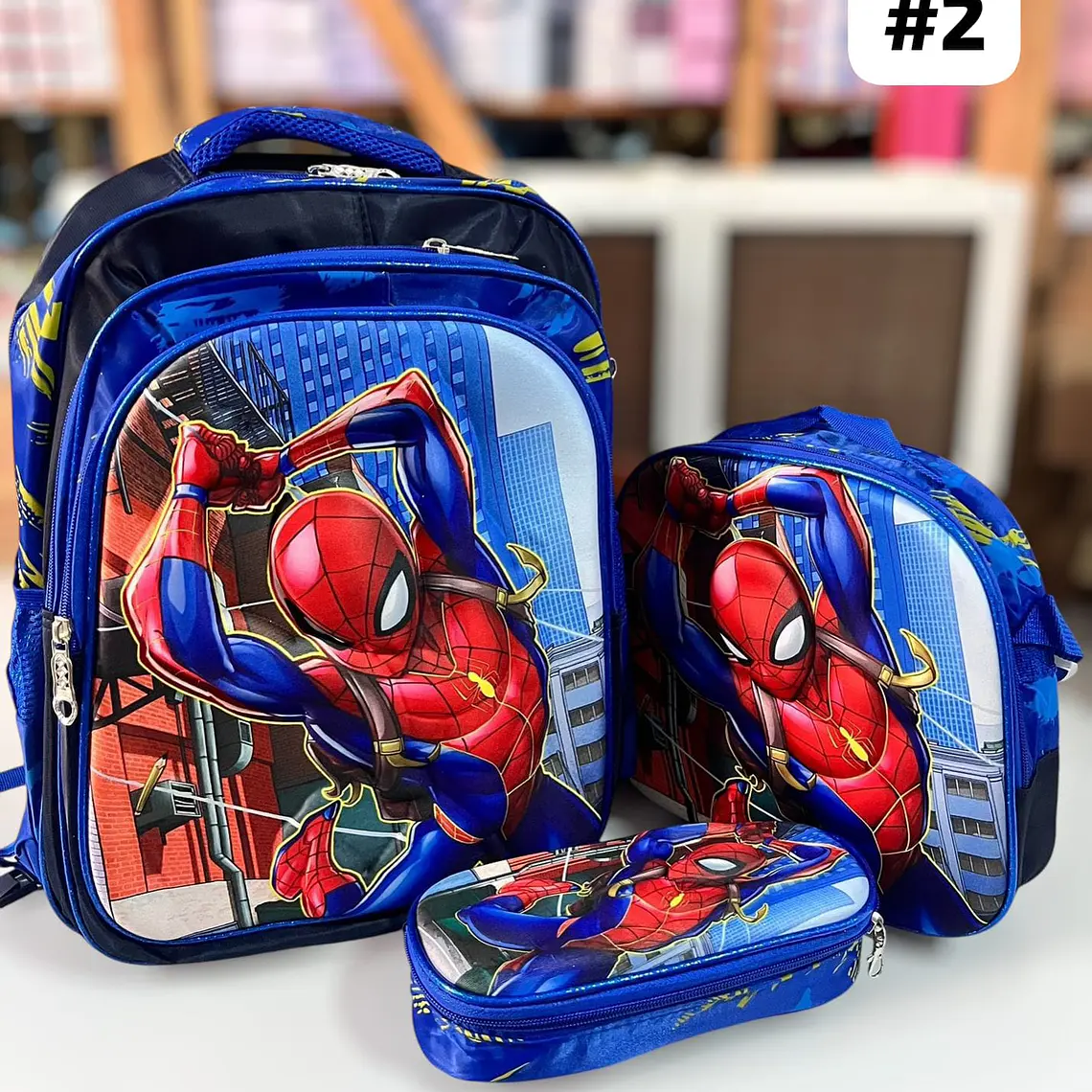 COMBO DE 3PZ MOCHILA +LONCHERA + LAPICERA PARA PRIMARIA/PERSONAJES ADAPTABLE AL CARRITO MOD# 36118 9