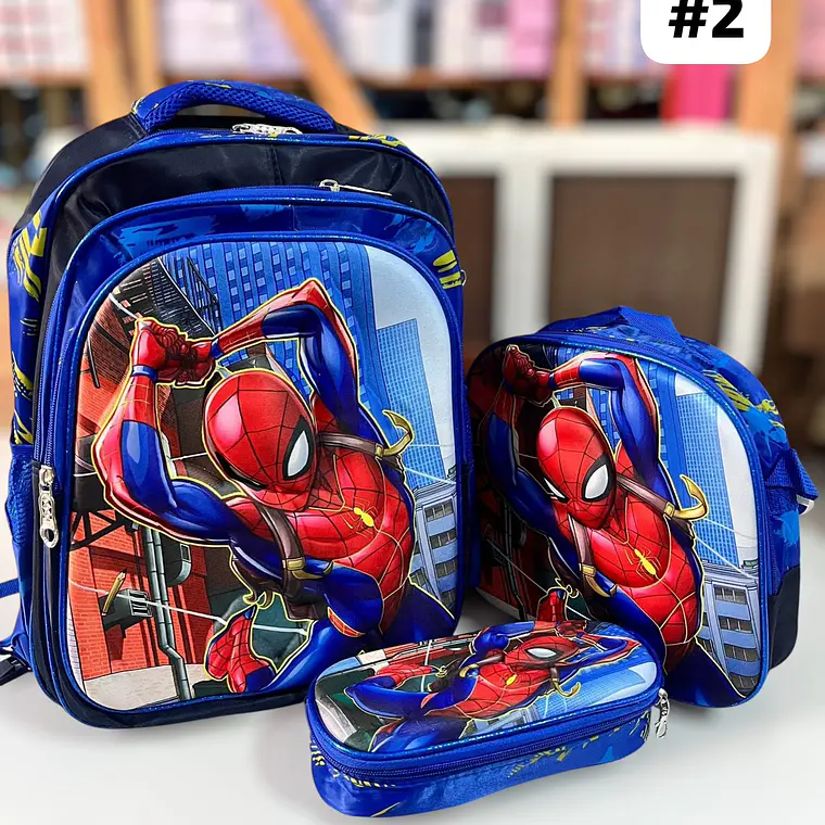 COMBO DE 3PZ MOCHILA +LONCHERA + LAPICERA PARA PRIMARIA/PERSONAJES ADAPTABLE AL CARRITO MOD# 36118 9
