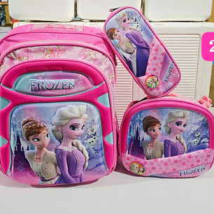 COMBO/PRIMARIA DE 3PZ MOCHILA + LONCHERA + LAPICERA PERSONAJES PARA NIÑA MOD# WM-112