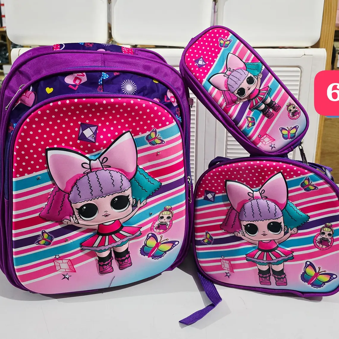 COMBO/PRIMARIA DE 3PZ MOCHILA + LONCHERA + LAPICERA PERSONAJES PARA NIÑA MOD# WM-112 6