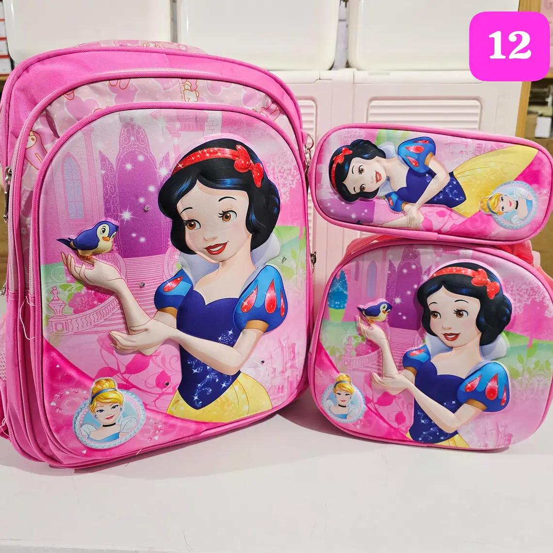 COMBO/PRIMARIA DE 3PZ MOCHILA + LONCHERA + LAPICERA PERSONAJES PARA NIÑA MOD# WM-112 12