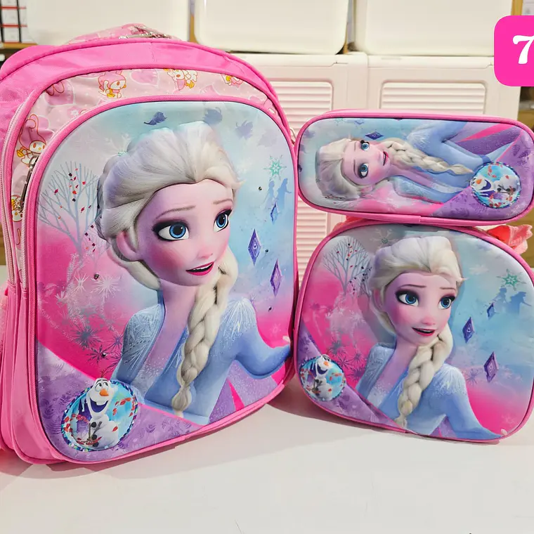 COMBO/PRIMARIA DE 3PZ MOCHILA + LONCHERA + LAPICERA PERSONAJES PARA NIÑA MOD# WM-112 7