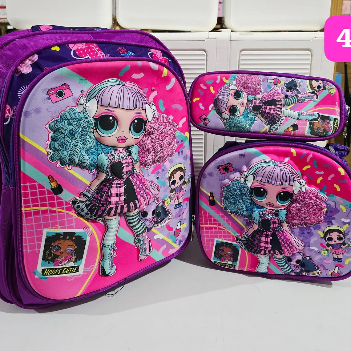COMBO/PRIMARIA DE 3PZ MOCHILA + LONCHERA + LAPICERA PERSONAJES PARA NIÑA MOD# WM-112 4