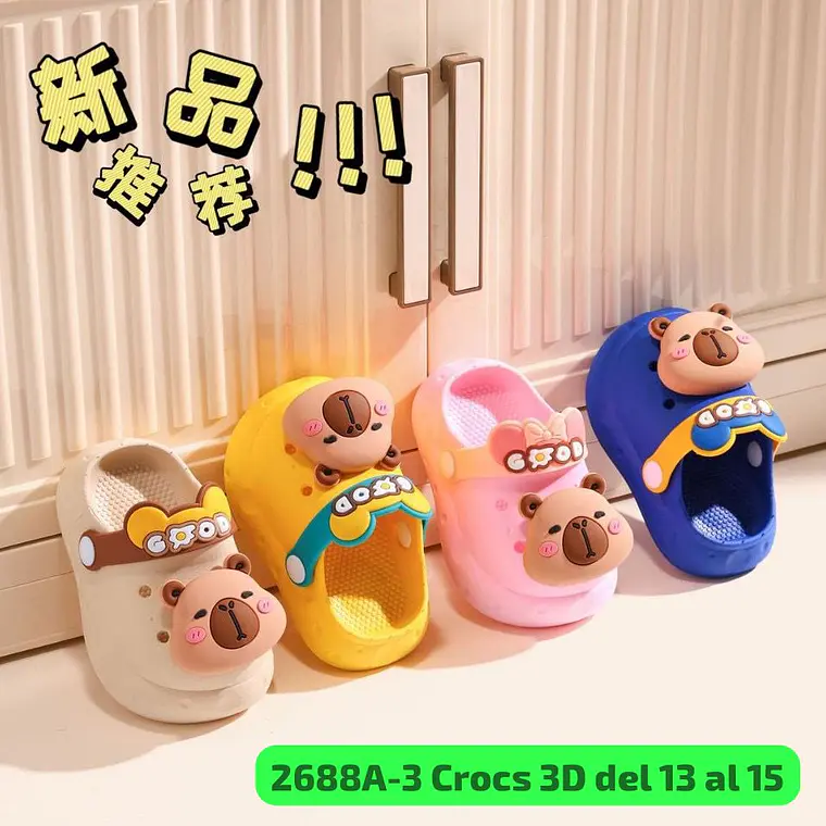 SANDALIAS CROCS DISEÑO CAPYBARA 3D (GOOD) TALLA DEL 18 AL 23 (MEX DEL 13 AL 15)MOD# 2688A-3 1