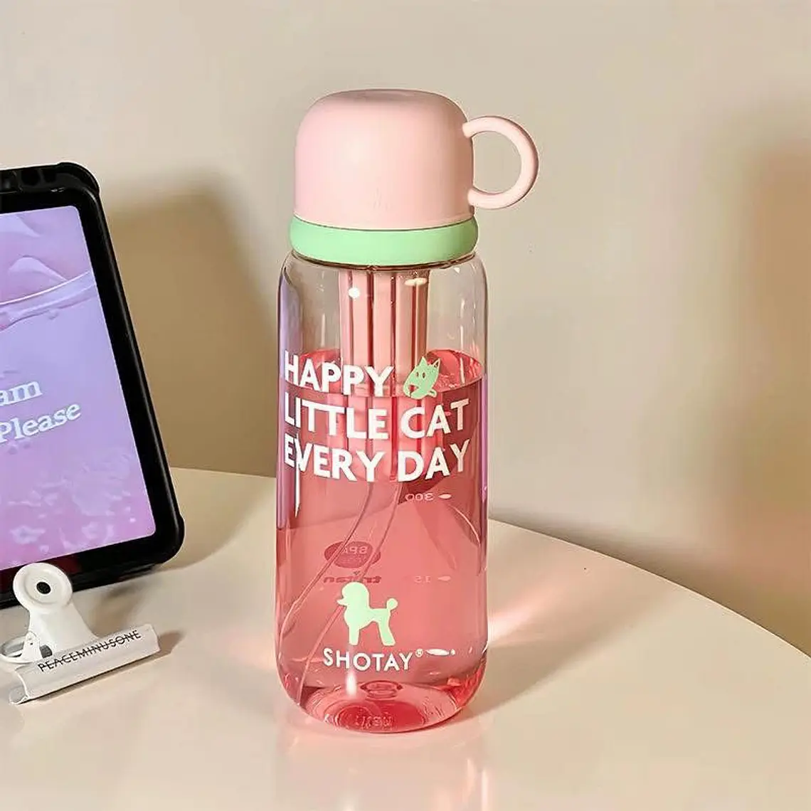 BOTE TRANSPARENTE PARA AGUA DE 800 ML (HAPPY LITTLE CAT EVERY DAY) MOD# ST-7139 3