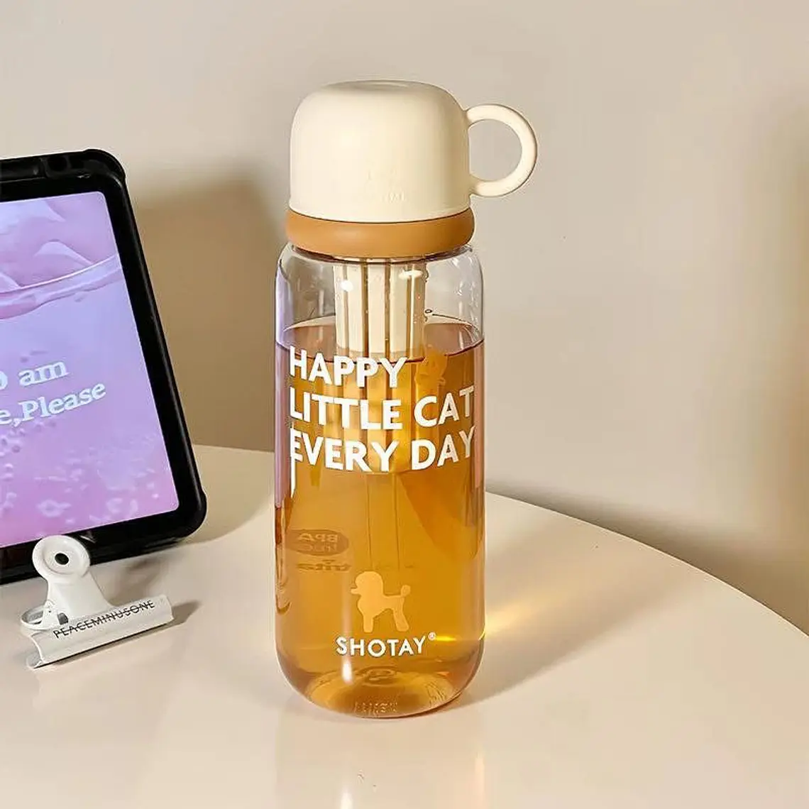 BOTE TRANSPARENTE PARA AGUA DE 800 ML (HAPPY LITTLE CAT EVERY DAY) MOD# ST-7139 4
