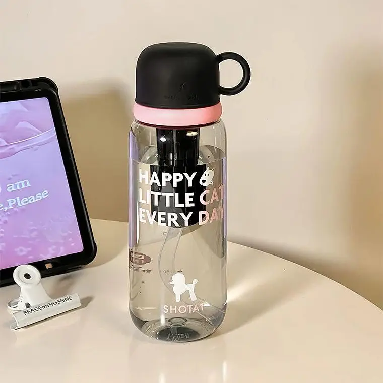 BOTE TRANSPARENTE PARA AGUA DE 800 ML (HAPPY LITTLE CAT EVERY DAY) MOD# ST-7139 5