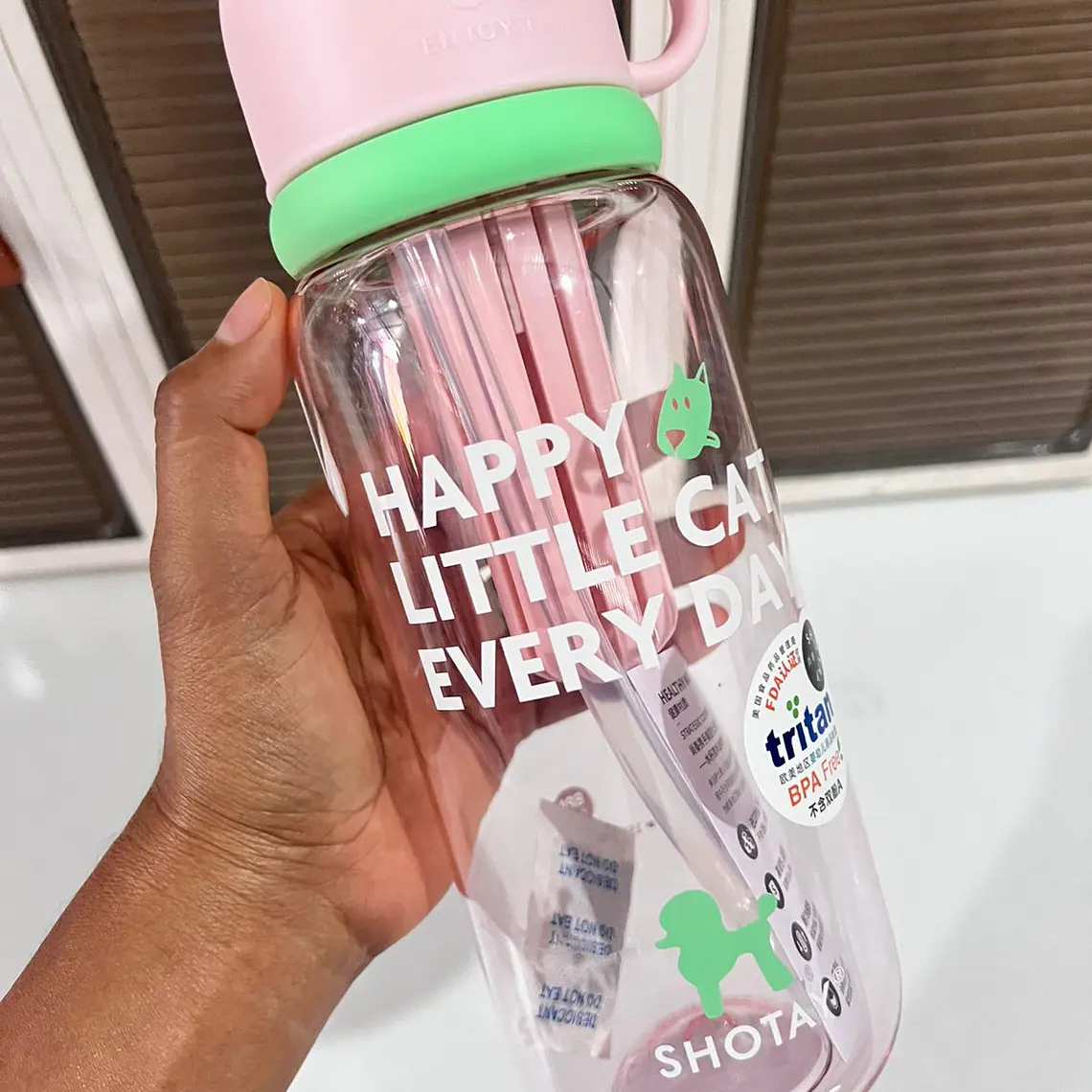BOTE TRANSPARENTE PARA AGUA DE 800 ML (HAPPY LITTLE CAT EVERY DAY) MOD# ST-7139 9