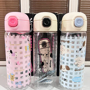 BOTE PARA AGUA  ANIMALITOS DE 500 ML (TRANSPARENTE GNMK) CON CAJIA MOD# GNMK-SL25702
