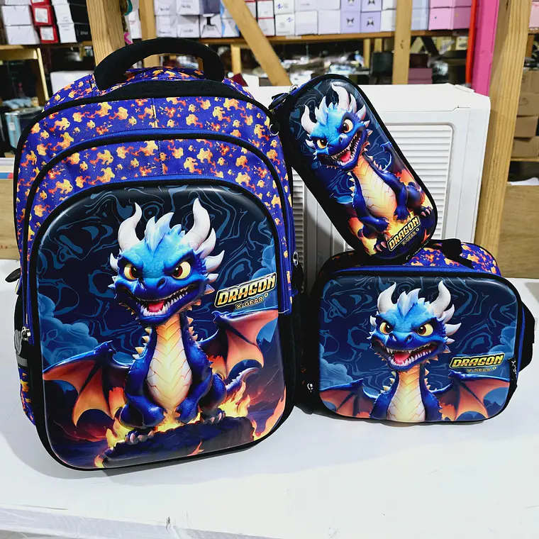 COMBO DE MOCHILA + LONCHERA + LAPICERA   ORIGINAL X-GEAR DRAGÓN (PRIMARIA)MOD# WLX1006  2