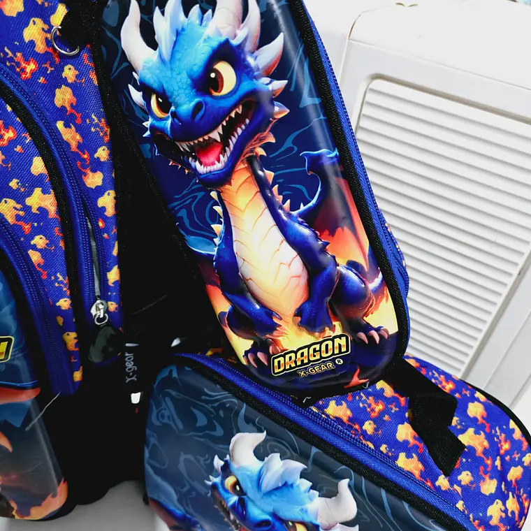 COMBO DE MOCHILA + LONCHERA + LAPICERA   ORIGINAL X-GEAR DRAGÓN (PRIMARIA)MOD# WLX1006  7