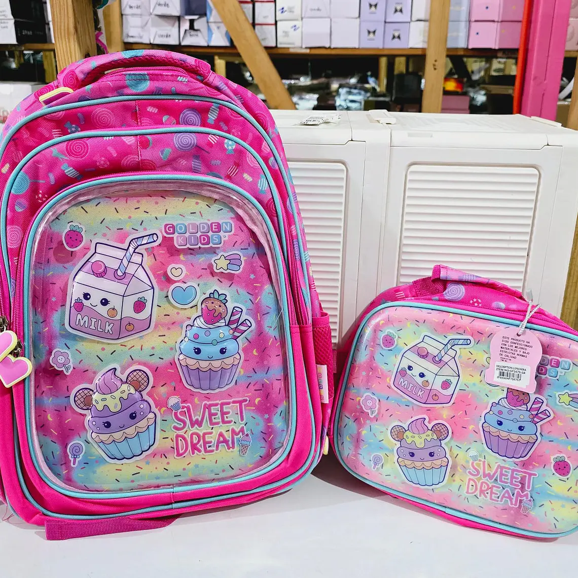 COMBO DE MOCHILA + LONCHERA ORIGINAL GOLDEN DISEÑO POSTRES (PRIMARIA) MOD# GF1675 3