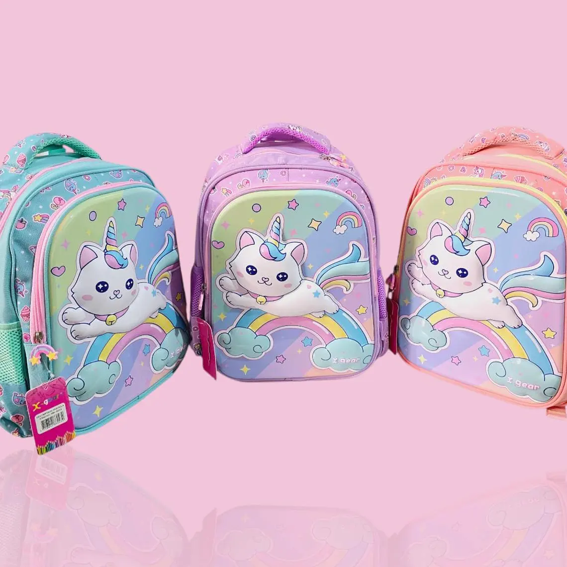 MOCHILA ORIGINAL PARA PREESCOLAR/MEDIANA DISEÑO GATITO ARCOIRIS MOD# XIN-0013- 3