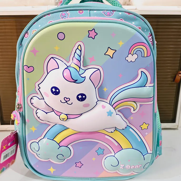 MOCHILA ORIGINAL PARA PREESCOLAR/MEDIANA DISEÑO GATITO ARCOIRIS MOD# XIN-0013- 1