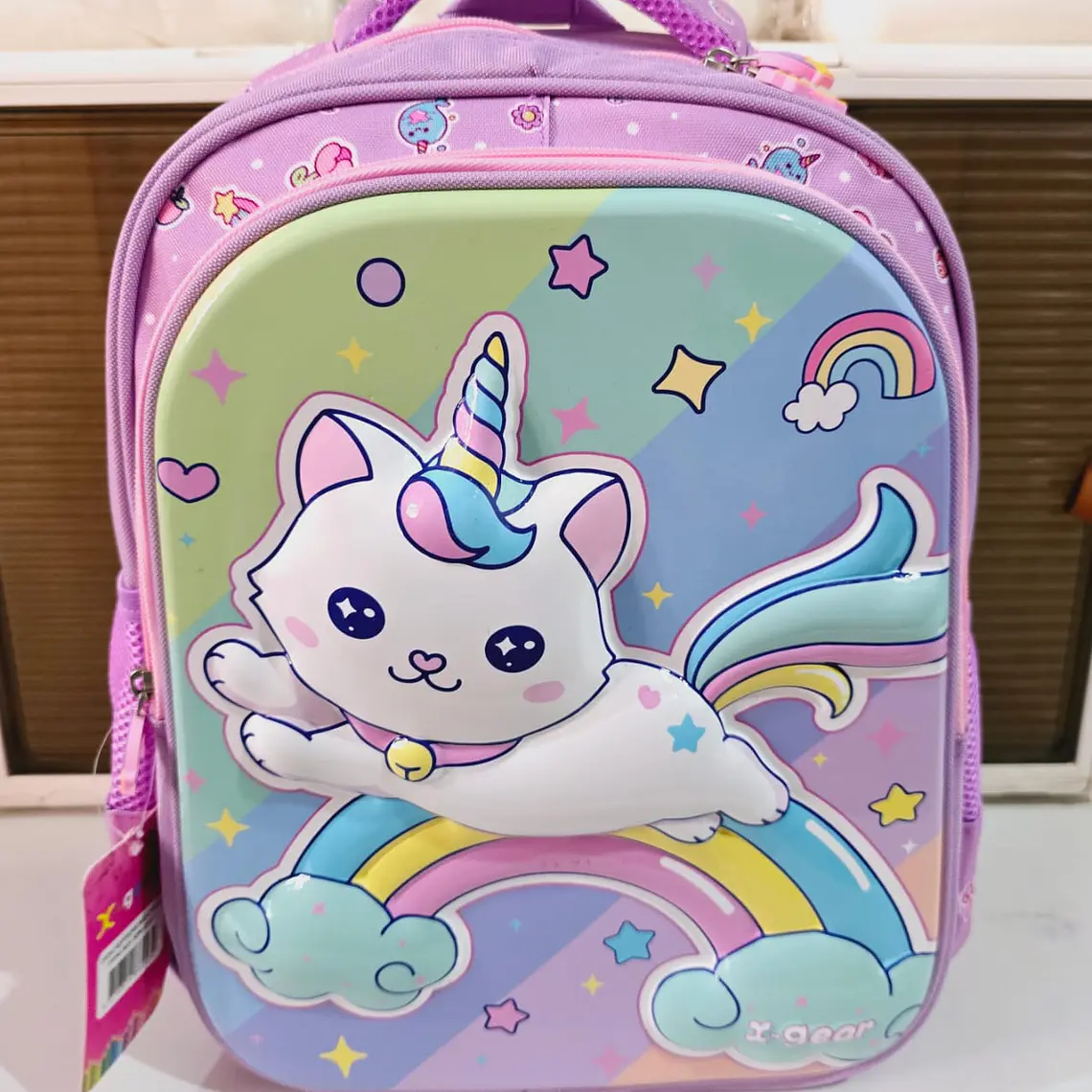 MOCHILA ORIGINAL PARA PREESCOLAR/MEDIANA DISEÑO GATITO ARCOIRIS MOD# XIN-0013- 5