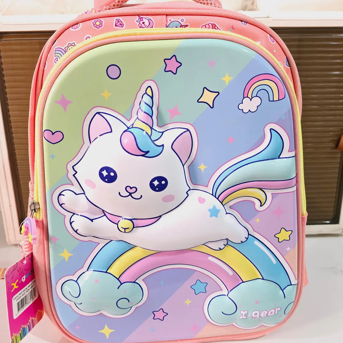 MOCHILA ORIGINAL PARA PREESCOLAR/MEDIANA DISEÑO GATITO ARCOIRIS MOD# XIN-0013- 6
