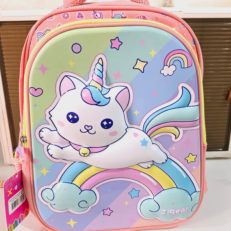 MOCHILA ORIGINAL PARA PREESCOLAR/MEDIANA DISEÑO GATITO ARCOIRIS MOD# XIN-0013- 6
