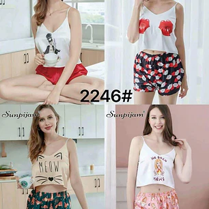 PIJAMA DE 2 PZ  PARA DAMA SATÍN MODELO # 2246