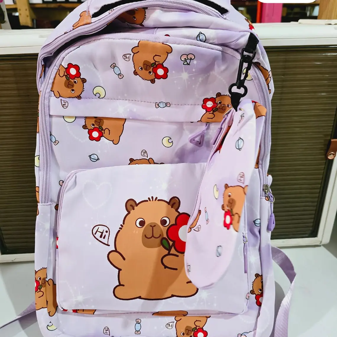 MOCHILA DISEÑO CAPYBARA JUVENIL CON LAPICERA MOD# 62119 3