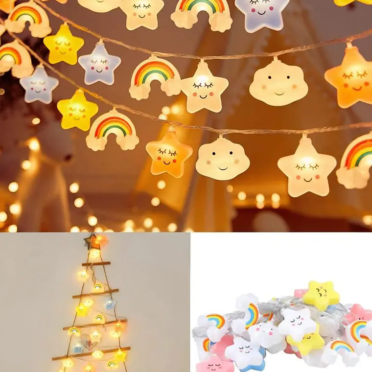 GUIRNALDA DE LUCES DECORATIVAS USB / 2 MTS CON 10 LUCES (ESTRELLAS, NUBES Y ARCOIRIS) -LUZ CÁLIDA MODELO #ZFM-0157 1