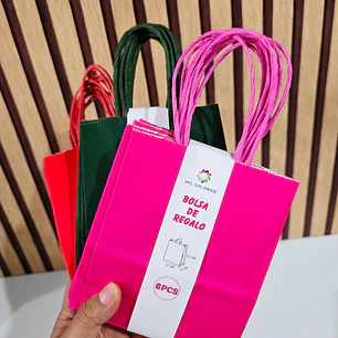 PAQ DE 6 BOLSAS DE REGALO/COLORES LISOS VARIOS MODELOS (15X12CM)🎁