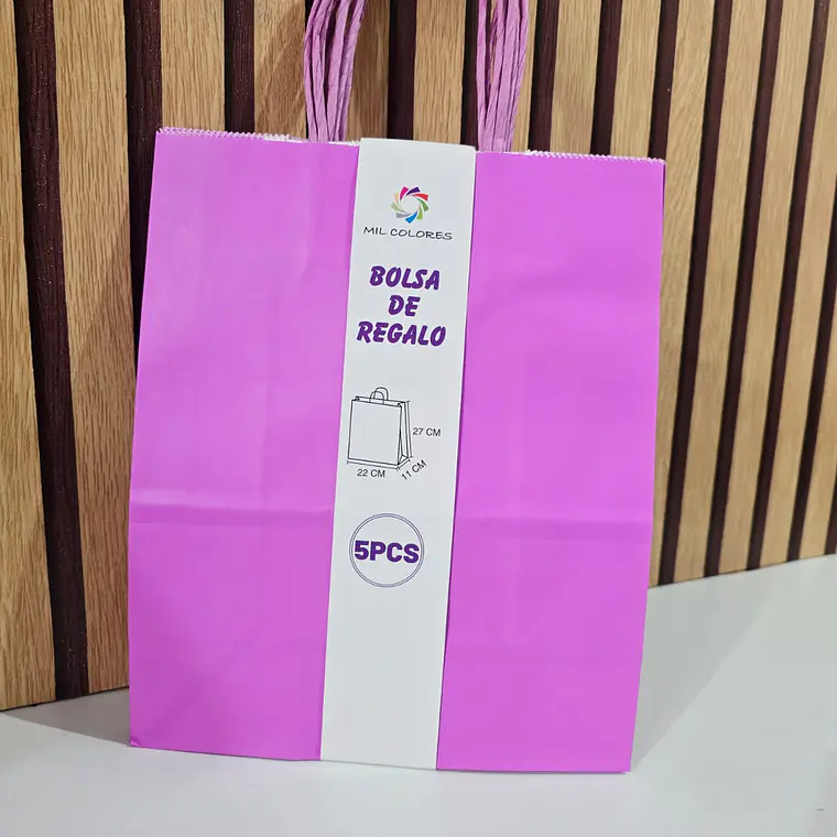 PAQ DE 5 BOLSAS PARA REGALO COLORES LISOS VARIOS MODELOS🛍️ PAQ.5 PZ 7