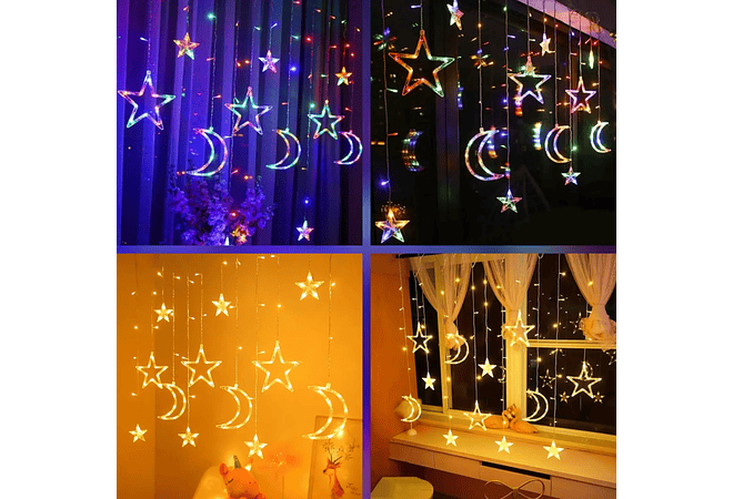 CASCADA LUNAS Y ESTRELLAS CALIDA O DE COLOR MOD#CLDT-02C ó 02N (en bolsa)