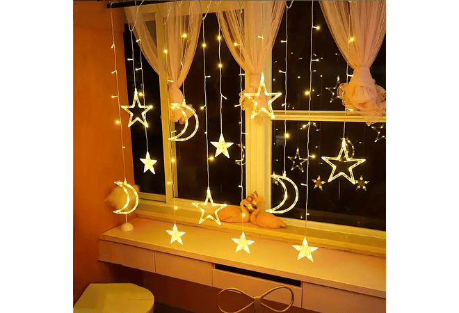 CASCADA LUNAS Y ESTRELLAS CALIDA O DE COLOR MOD#CLDT-02C ó 02N (en bolsa)