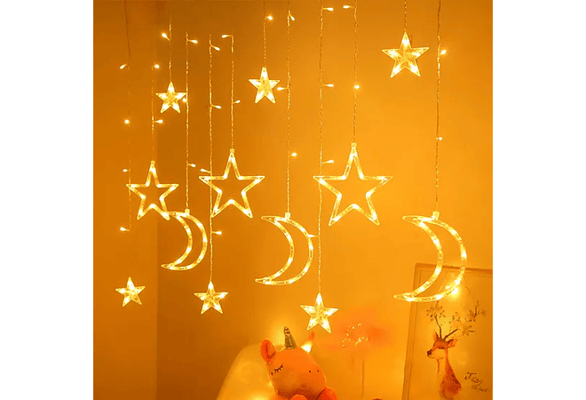 CASCADA LUNAS Y ESTRELLAS CALIDA O DE COLOR MOD#CLDT-02C ó 02N (en bolsa)